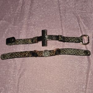 Reptile Pattern Leather Collar Strap - Brown